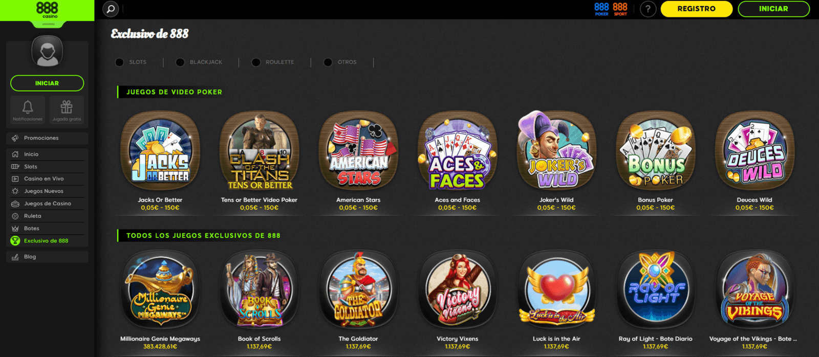 Juegos exclusivos de 888 casino online de España en 888.es