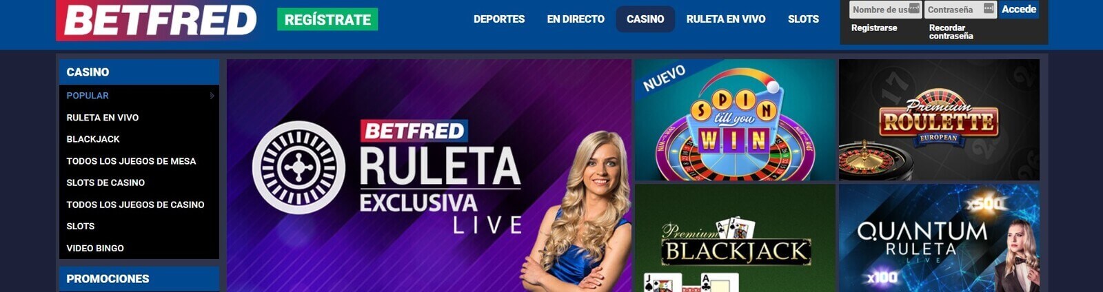 Página web de Betfred Casino