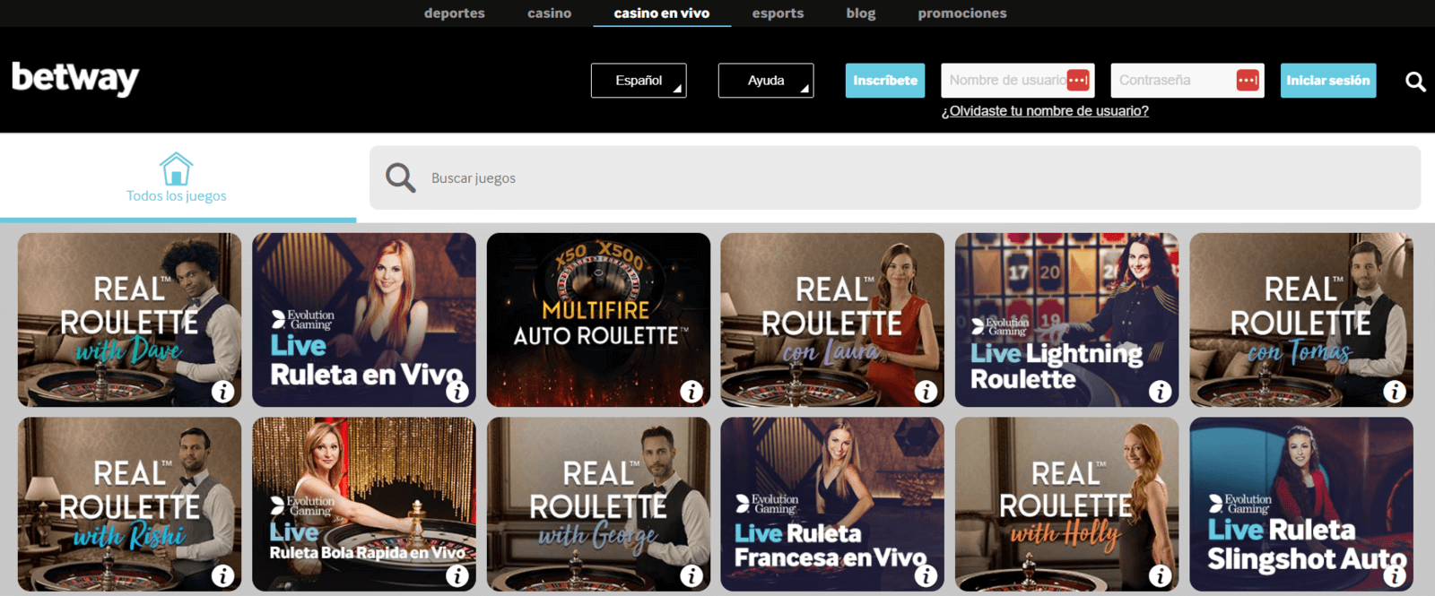 Betway casino en vivo online de España