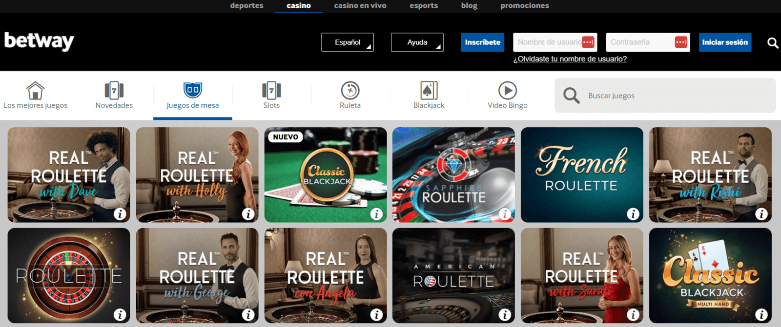 Juegos de casino Betway online en España