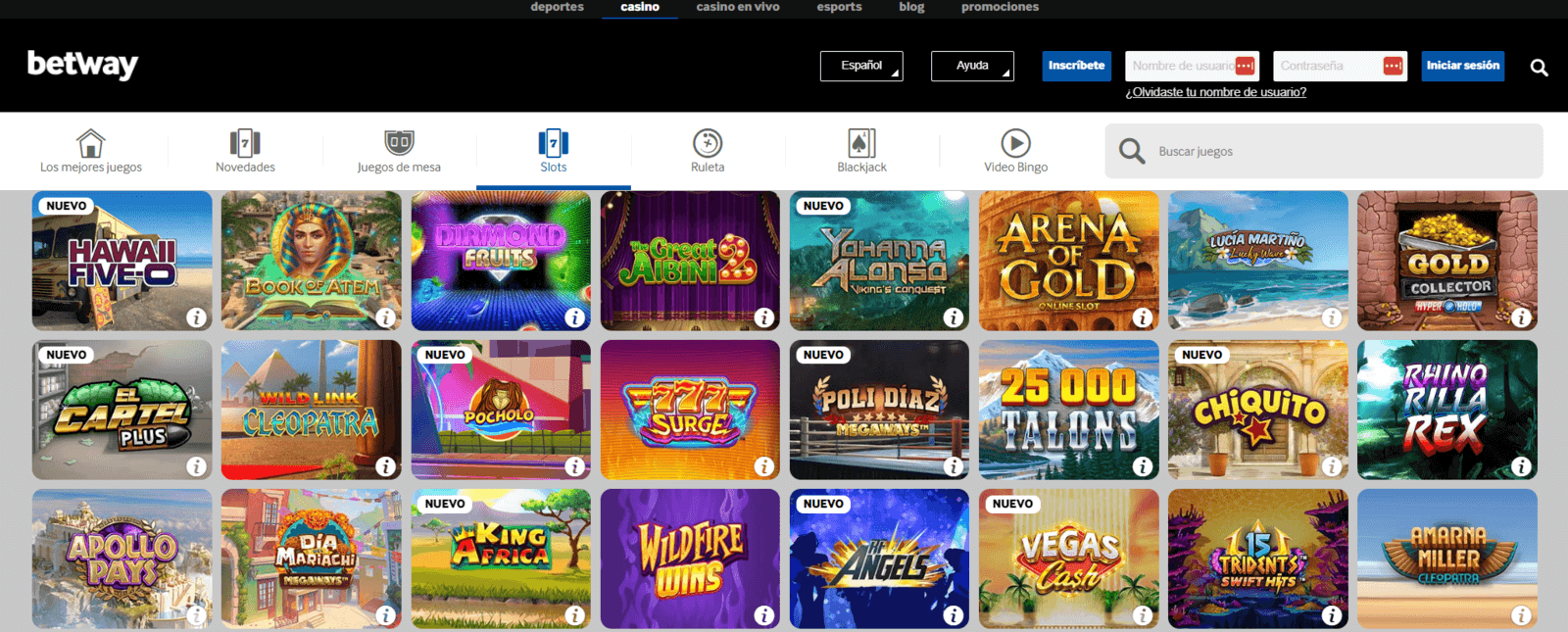 Tragaperras en Betway casino online de España