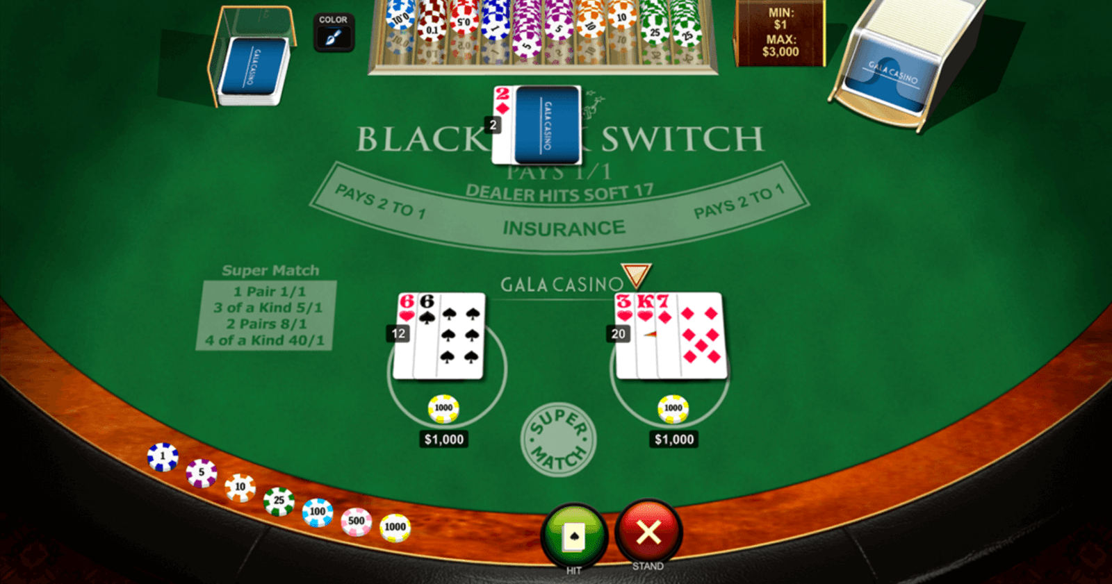 Jugar a Blackjack Switch de Playtech en casinos de España
