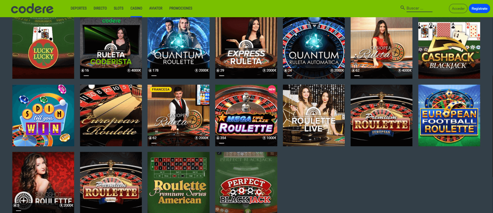 Juegos de Codere Casino online de España