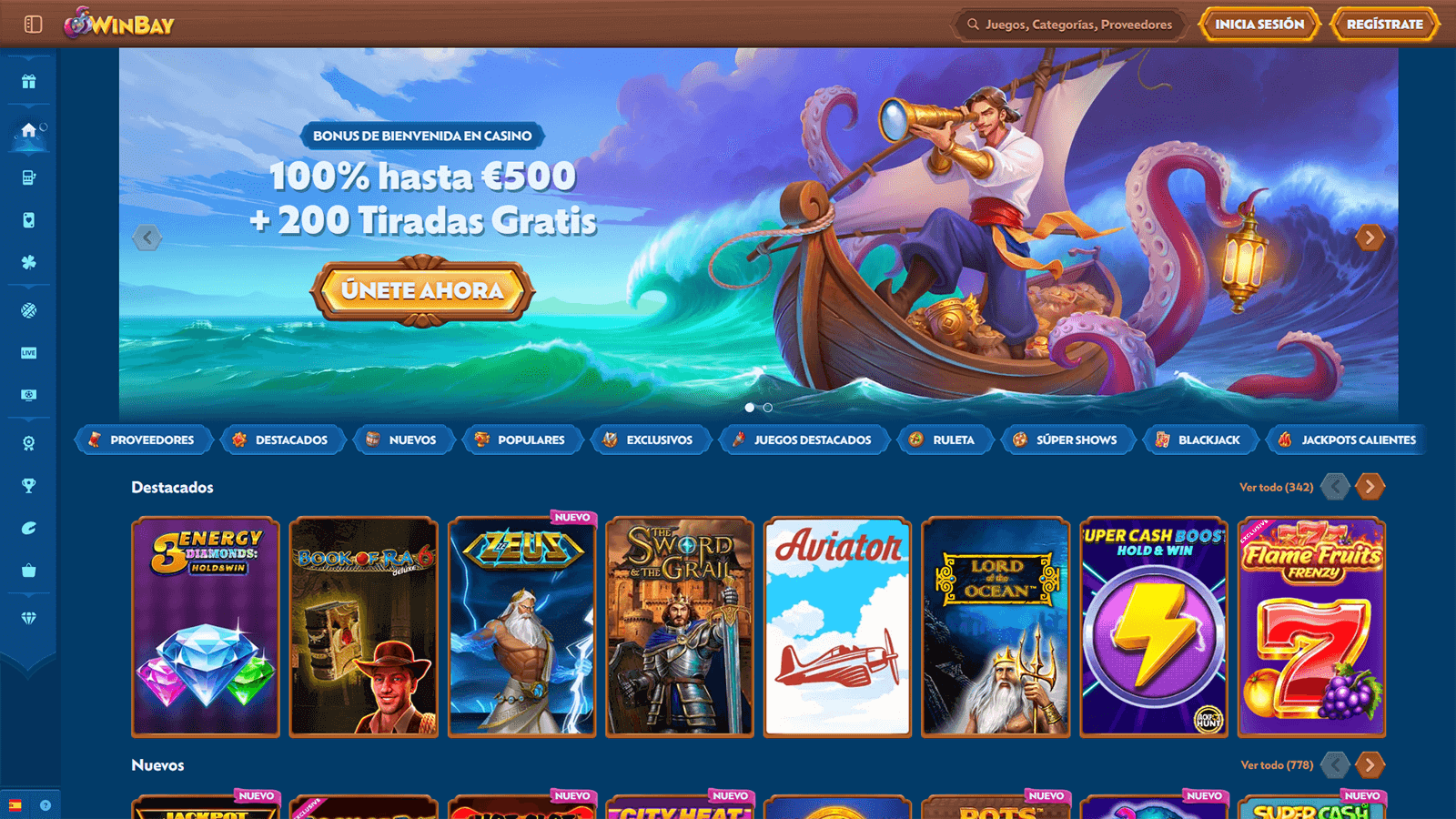 Pagina de inicio de WinBay Casino