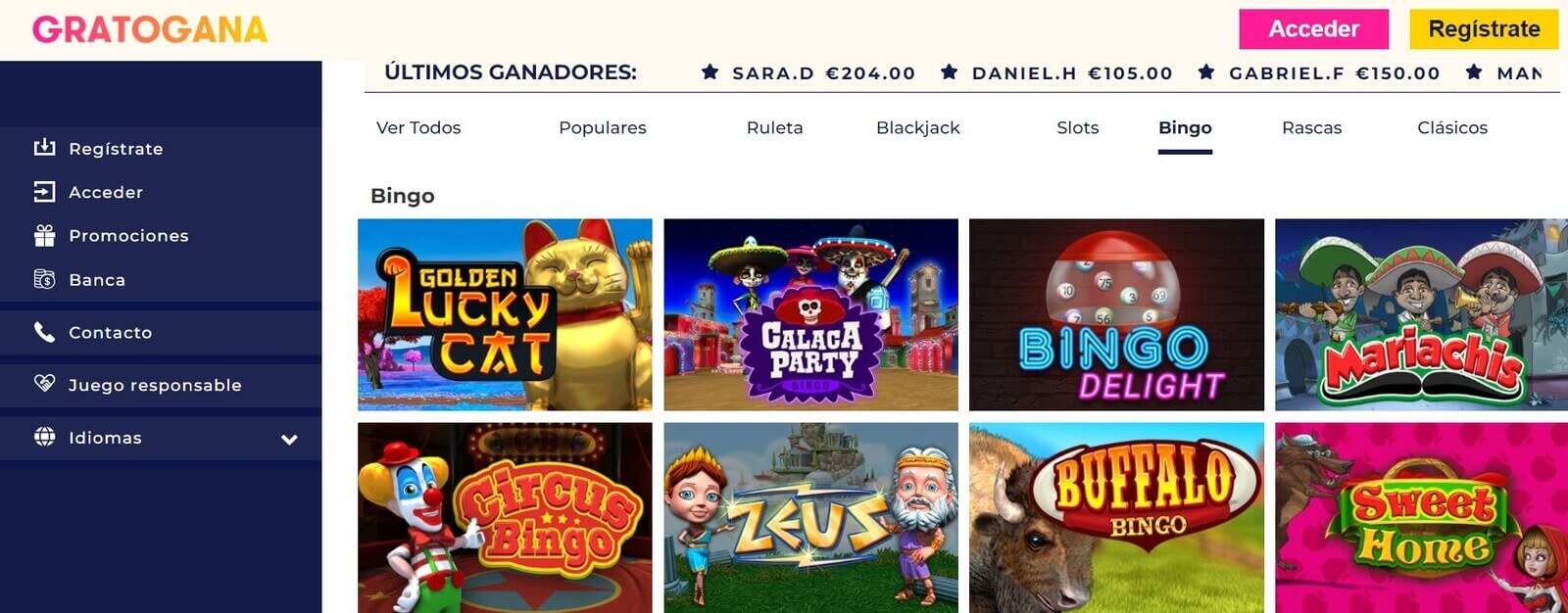 Bingo en Gratogana Casino online con Mastercard de España