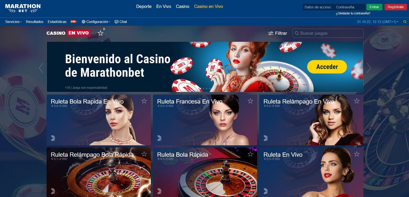 Casino en vivo de MarathonBet online en España