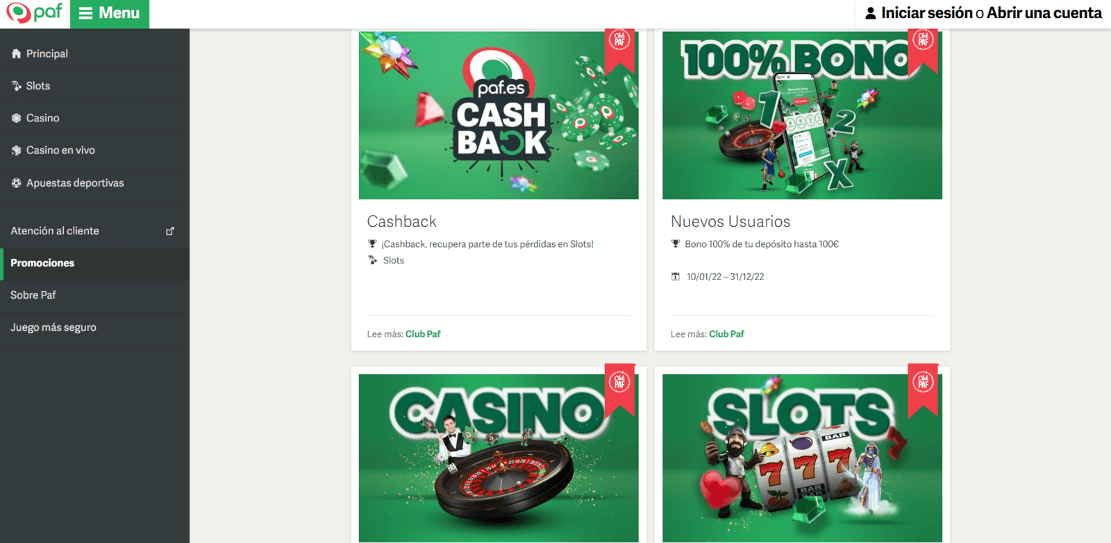 Promociones de Paf Casino online para jugar en España