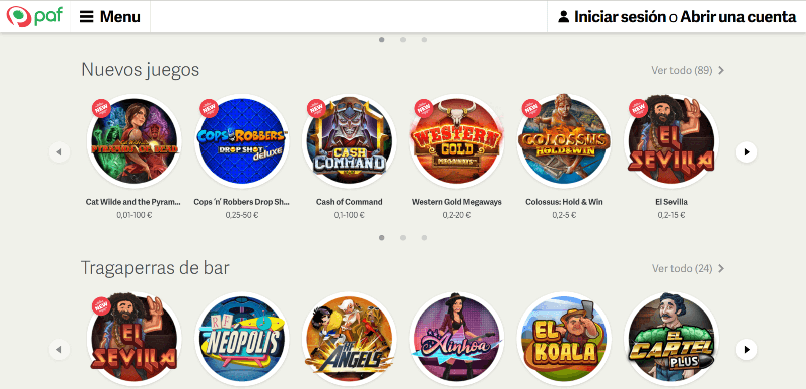 Tragaperras de Paf Casino online para jugar en España