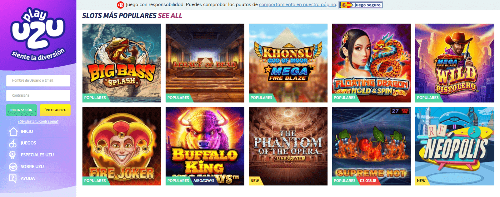 Mejores tragaperras de PlayUzu Casino online en España