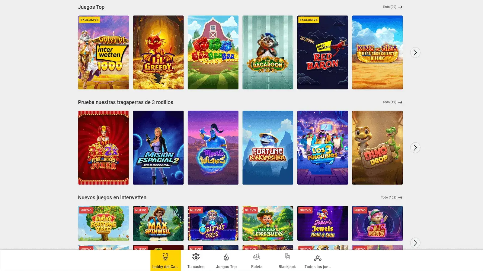 Seleccion de juegos de casino de Interwetten en Espana