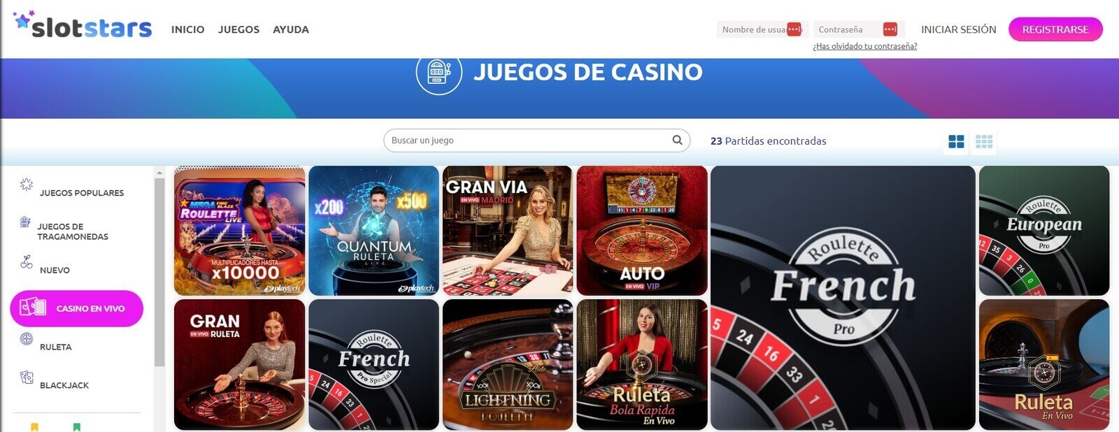 Jugar en Slot Stars casino en vivo online en España