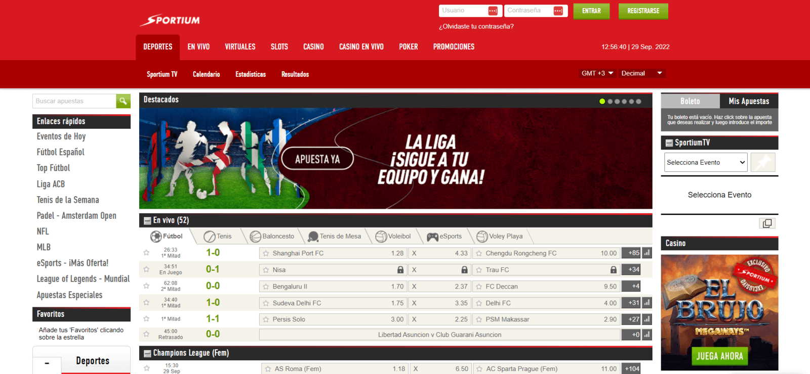Apuestas deportivas en Sportium Casino online en España