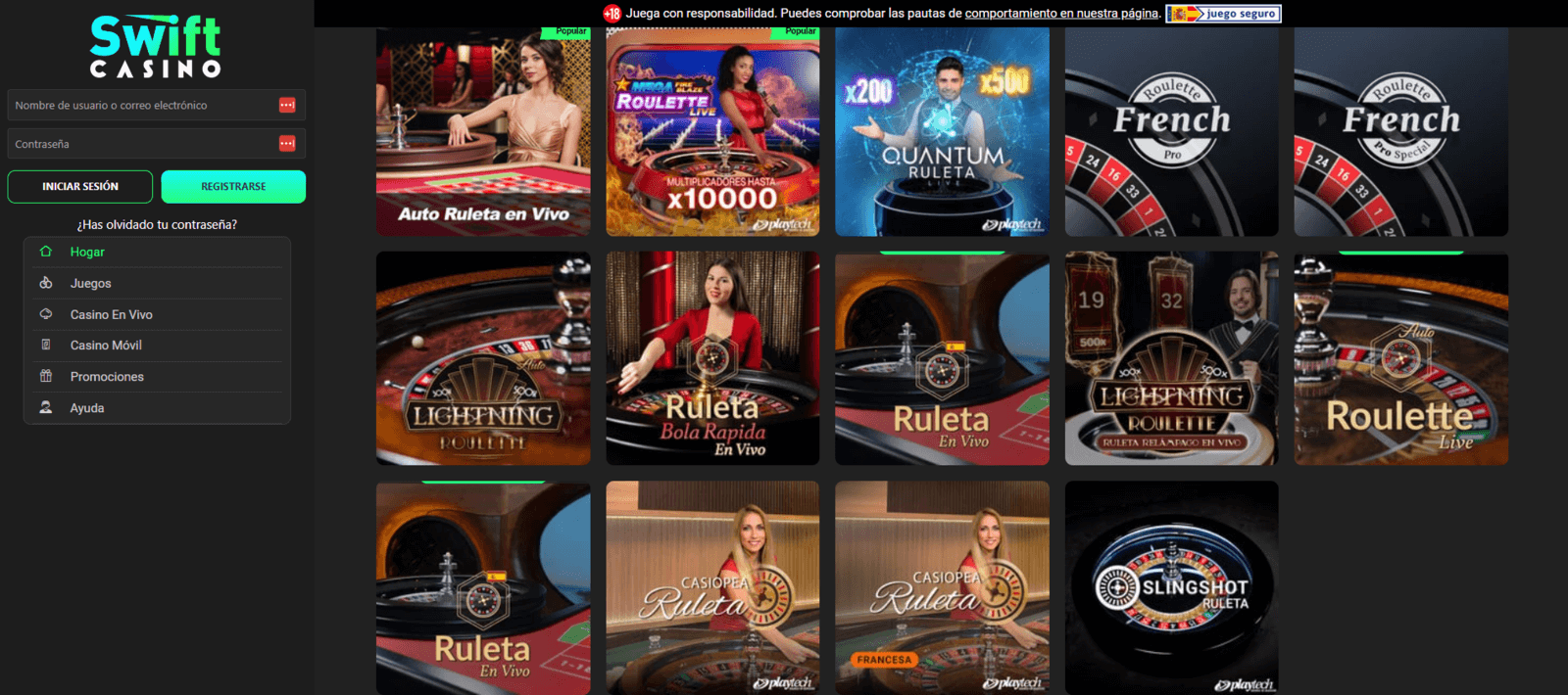 Jugar a la ruleta online de Swift Casino en España